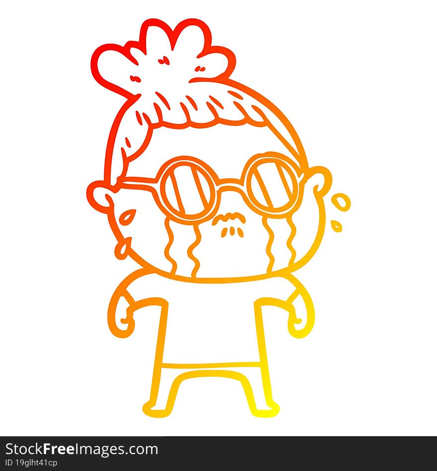 warm gradient line drawing cartoon crying woman wearing spectacles