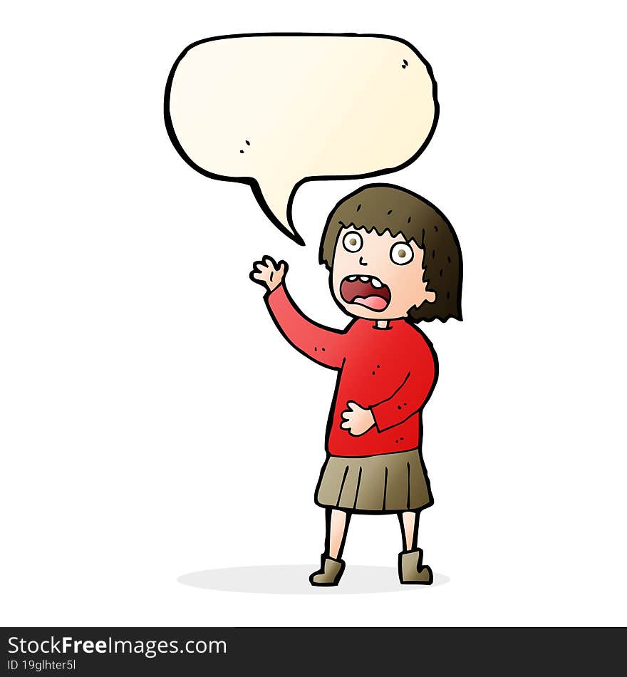 cartoon stressed out woman with speech bubble