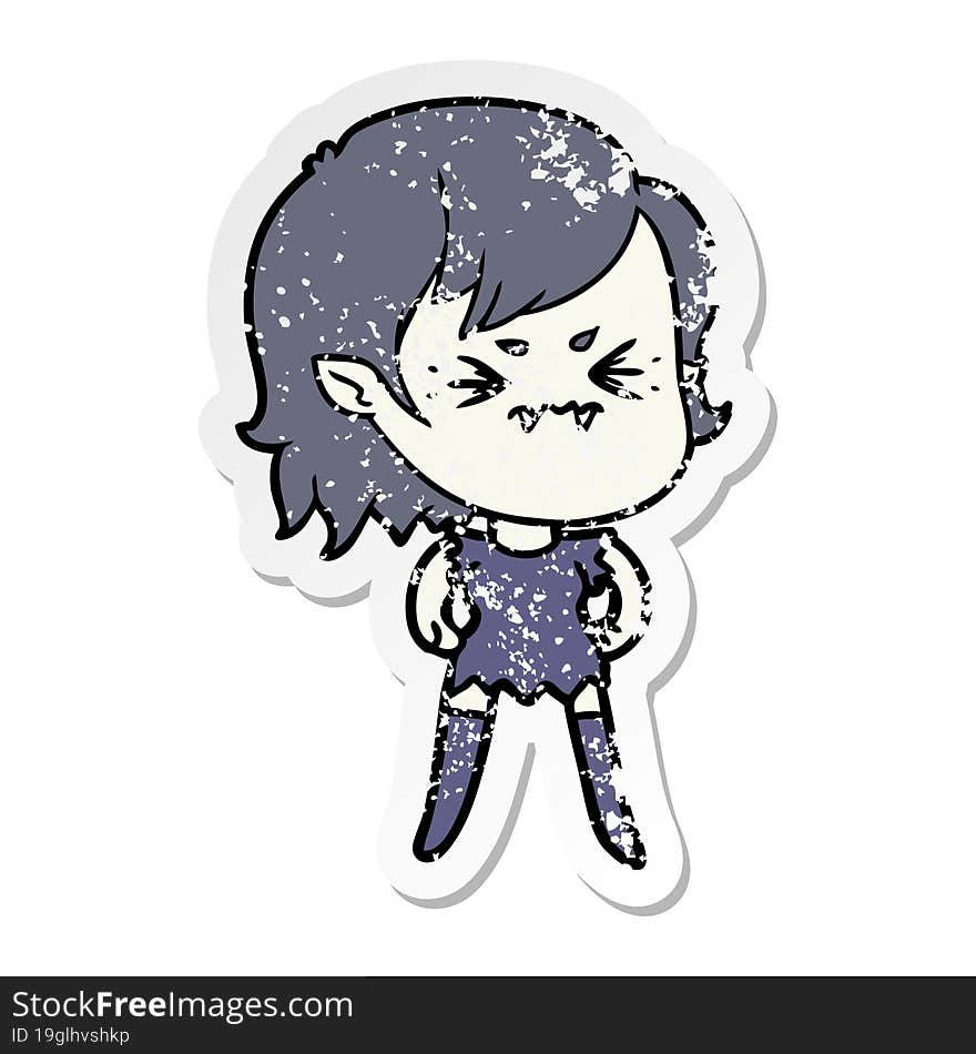 distressed sticker of a annoyed cartoon vampire girl