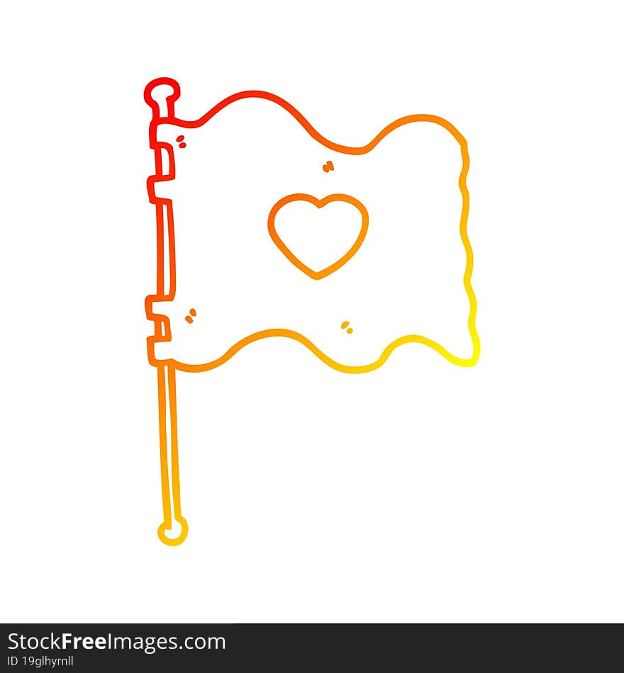 warm gradient line drawing of a cartoon flag with love heart