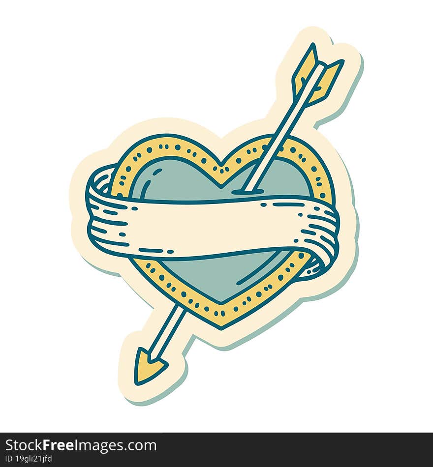 Tattoo Style Sticker Of An Arrow Heart And Banner