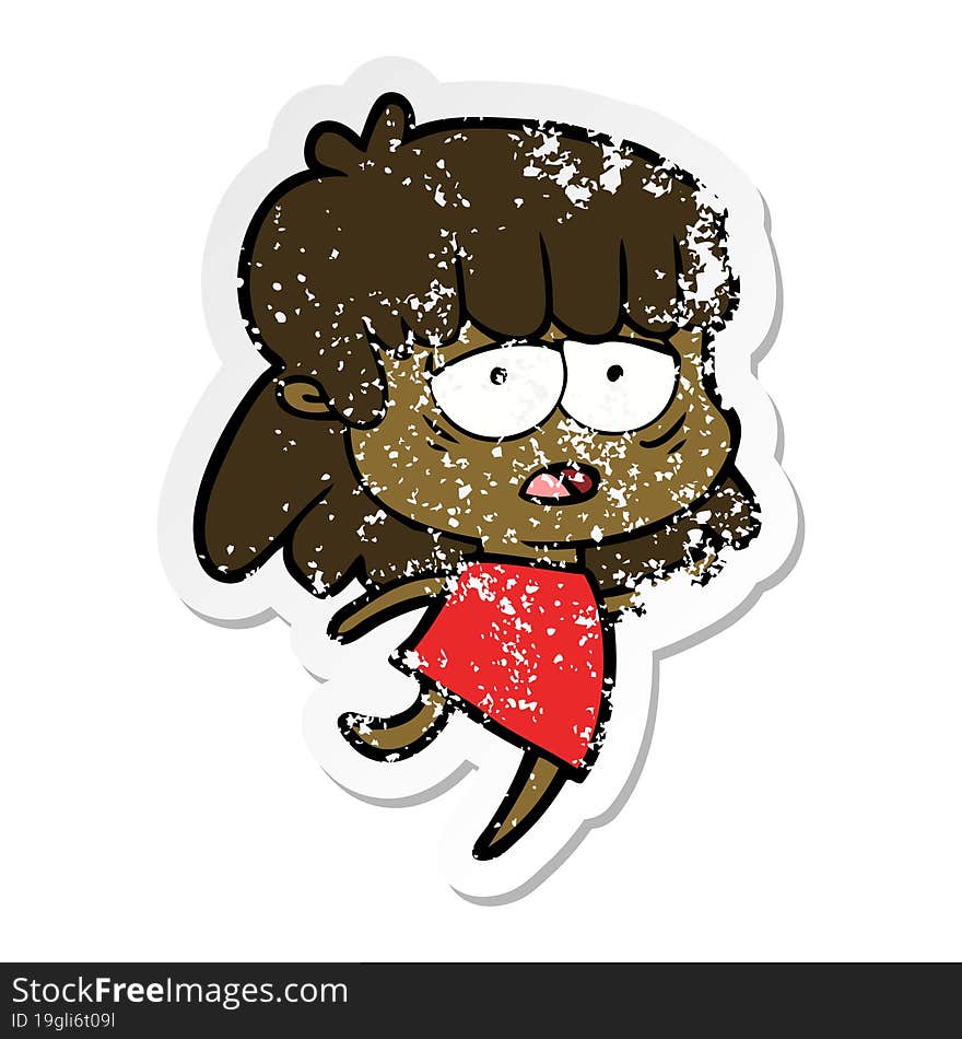 Distressed Sticker Of A Cartoon Tired Woman