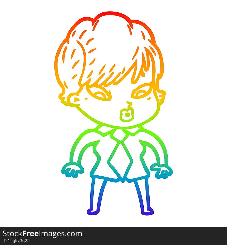 rainbow gradient line drawing of a cartoon woman