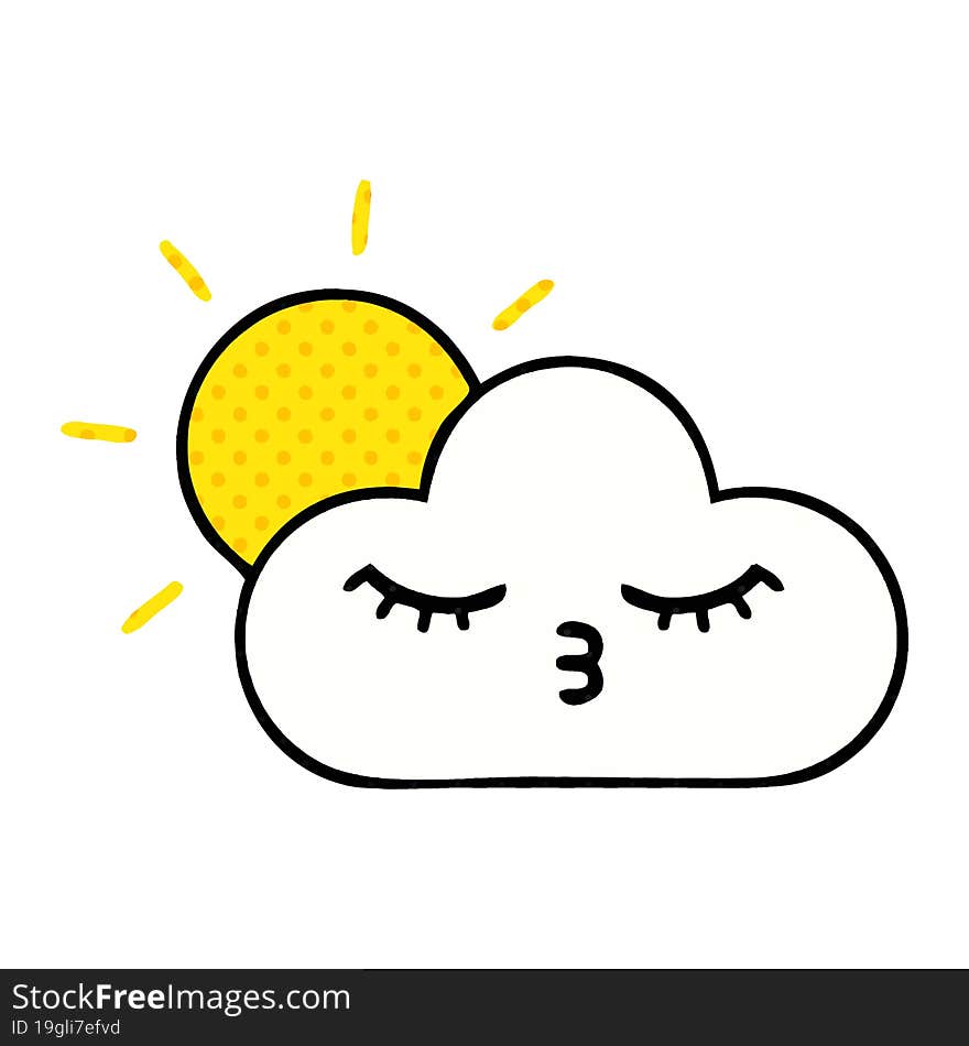 comic book style cartoon of a sunshine and cloud