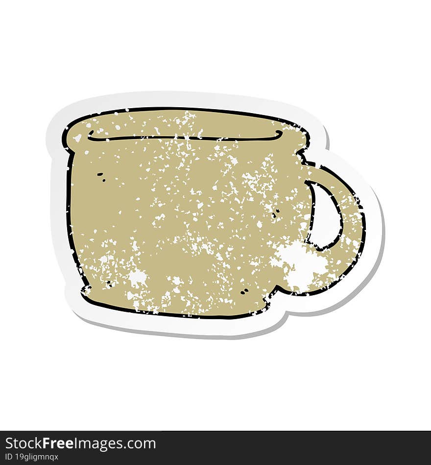 distressed sticker of a cartoon coffee cup