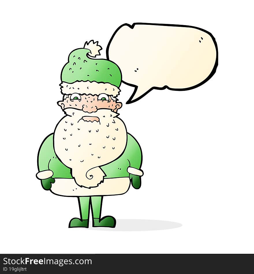 cartoon grumpy santa claus with speech bubble