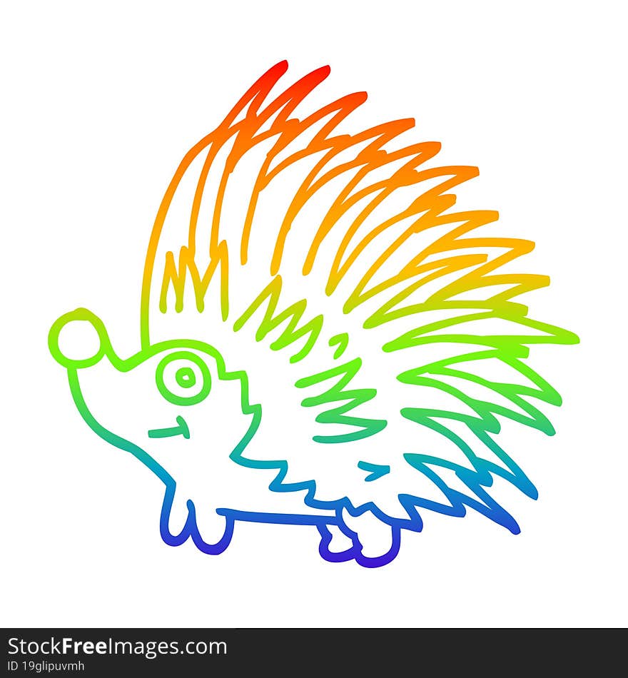 Rainbow Gradient Line Drawing Cartoon Spiky Hedgehog