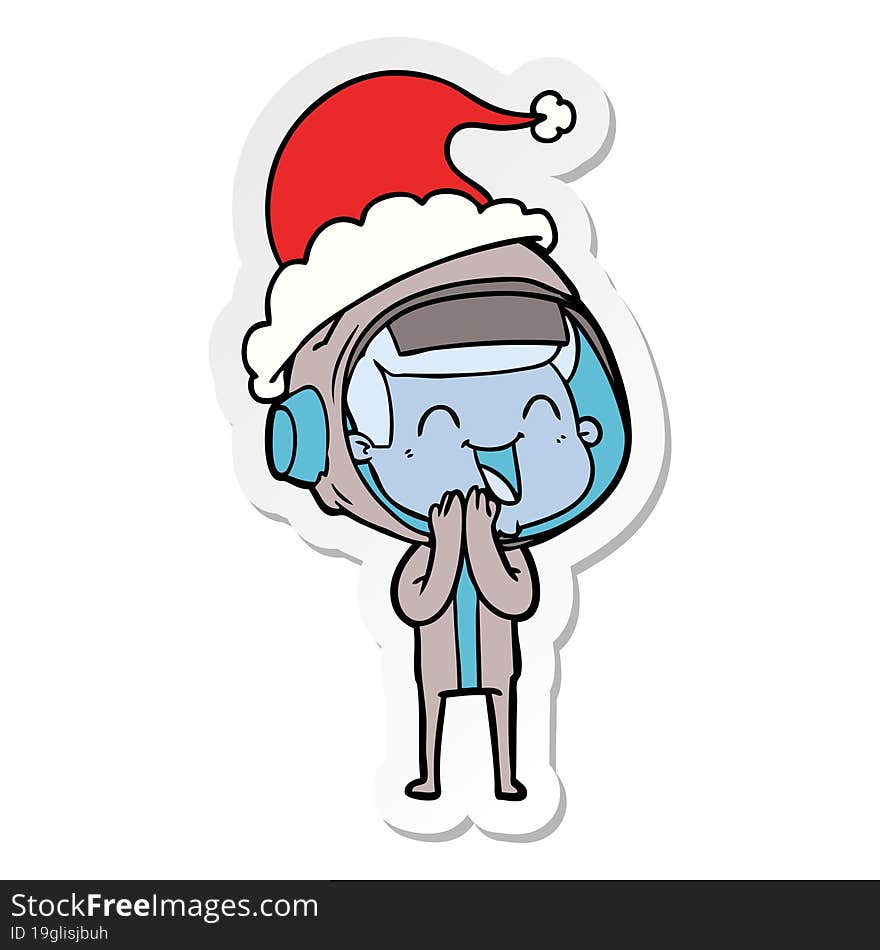 happy sticker cartoon of a astronaut wearing santa hat