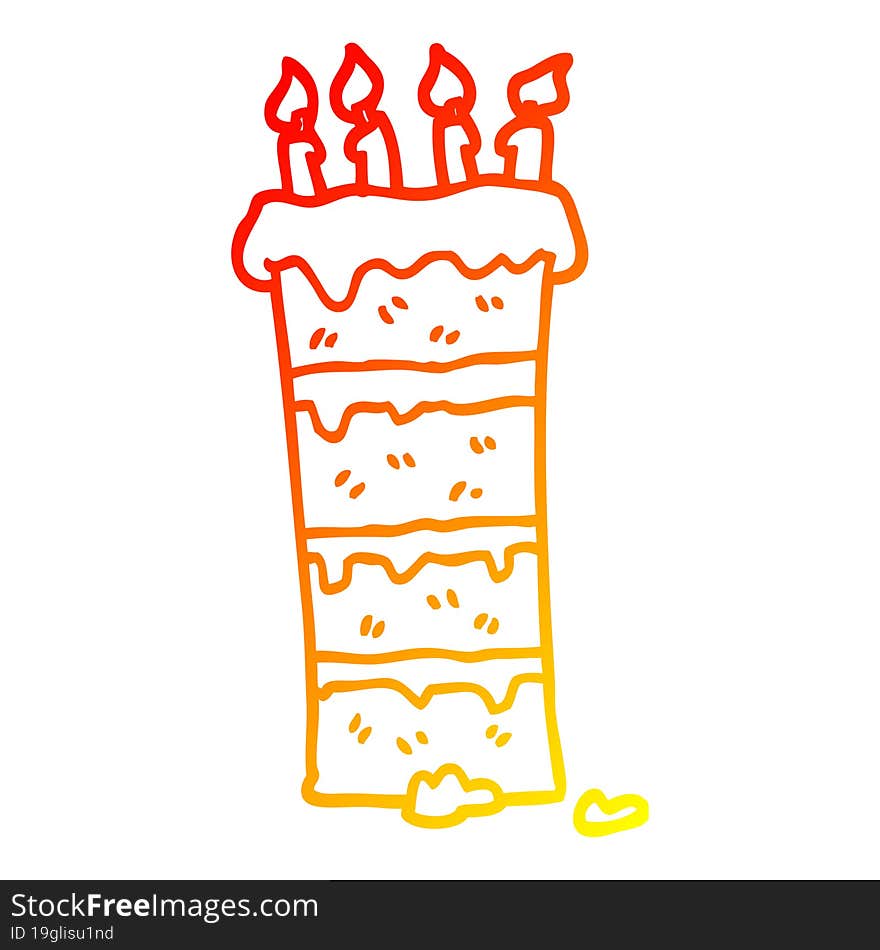 warm gradient line drawing huge cartoon birthday cake