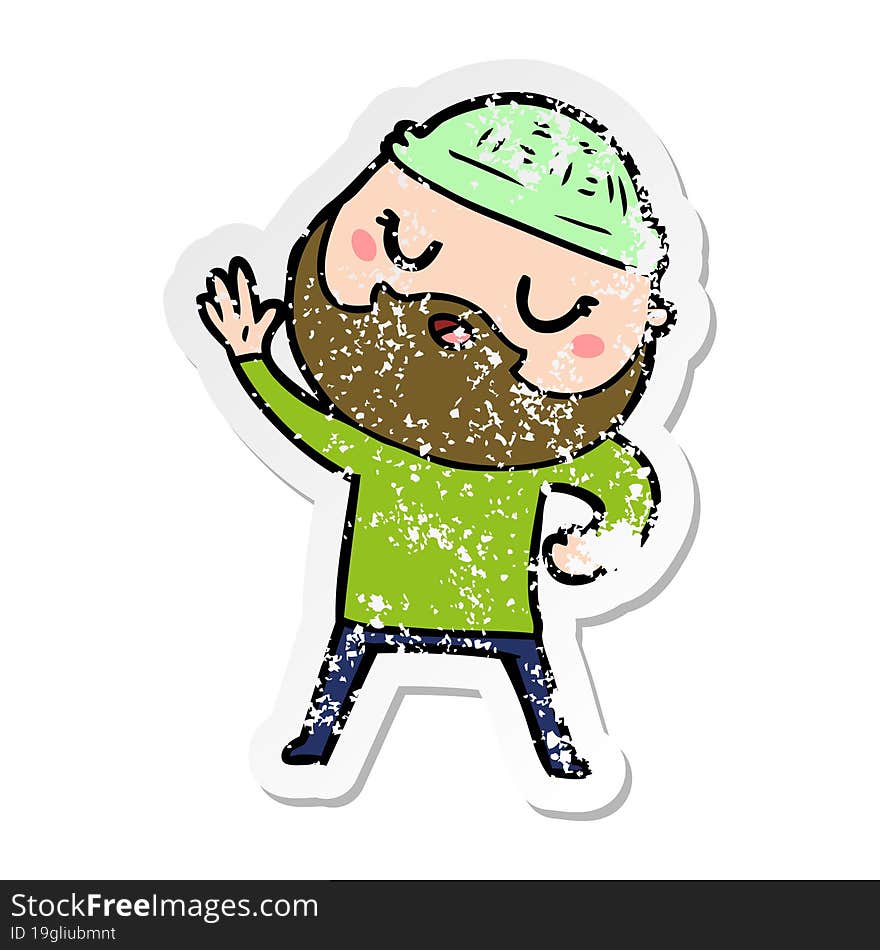 distressed sticker of a cartoon man with beard