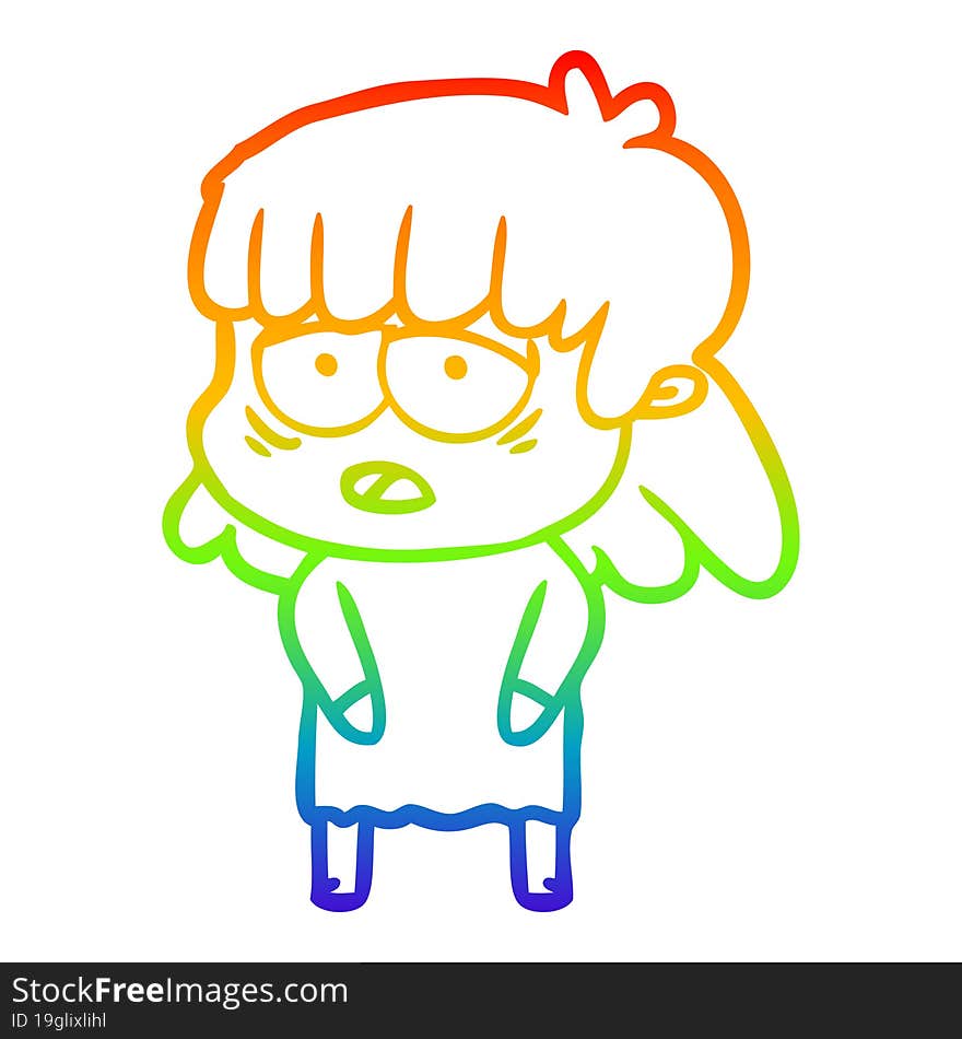 rainbow gradient line drawing cartoon tired woman