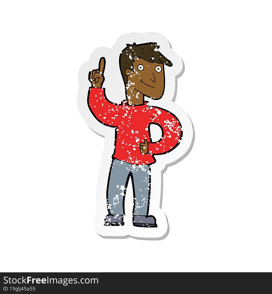 Retro Distressed Sticker Of A Cartoon Man With Great Idea