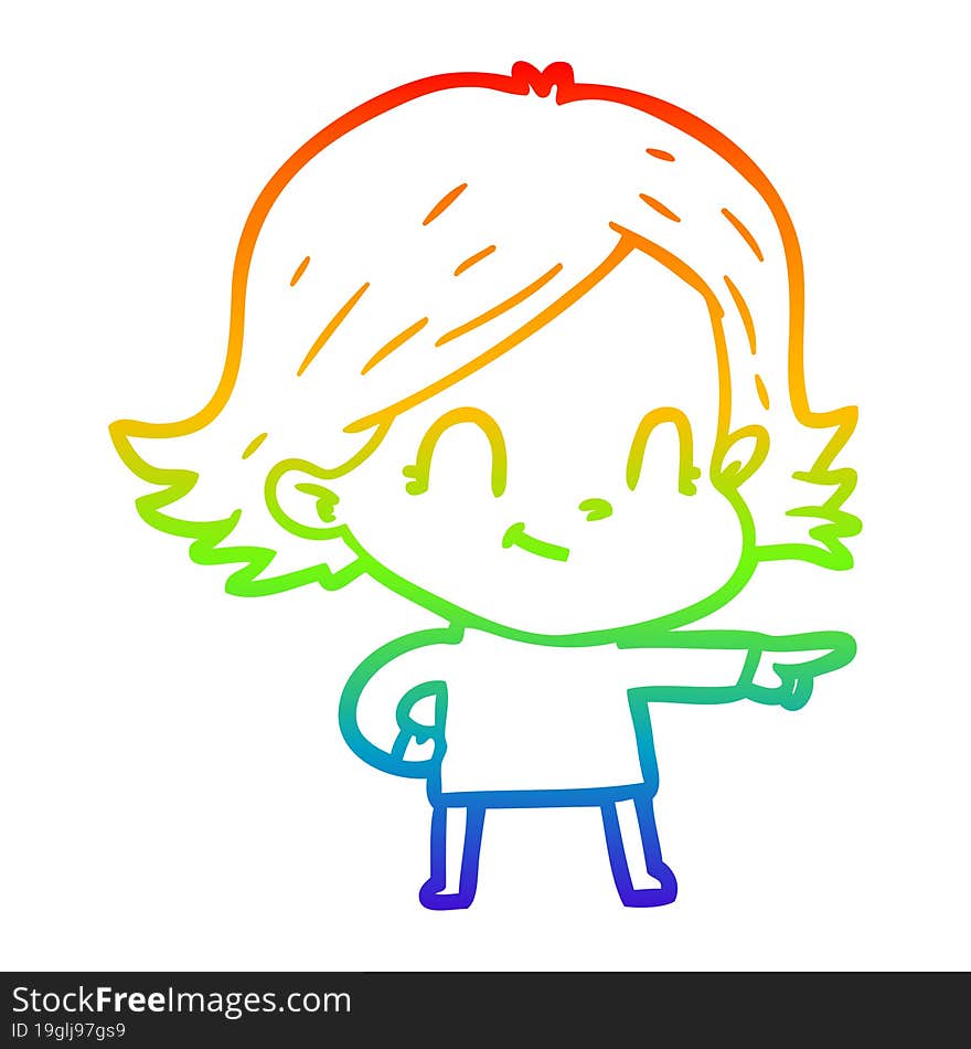 rainbow gradient line drawing cartoon friendly girl