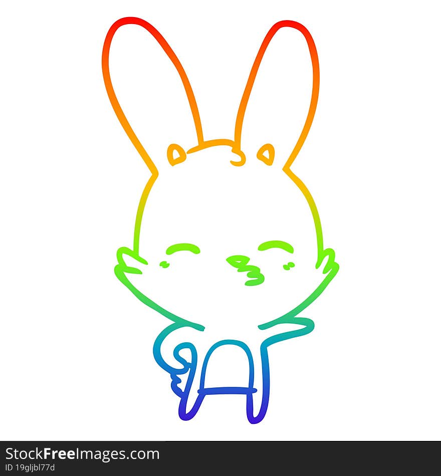 Rainbow Gradient Line Drawing Curious Bunny Cartoon