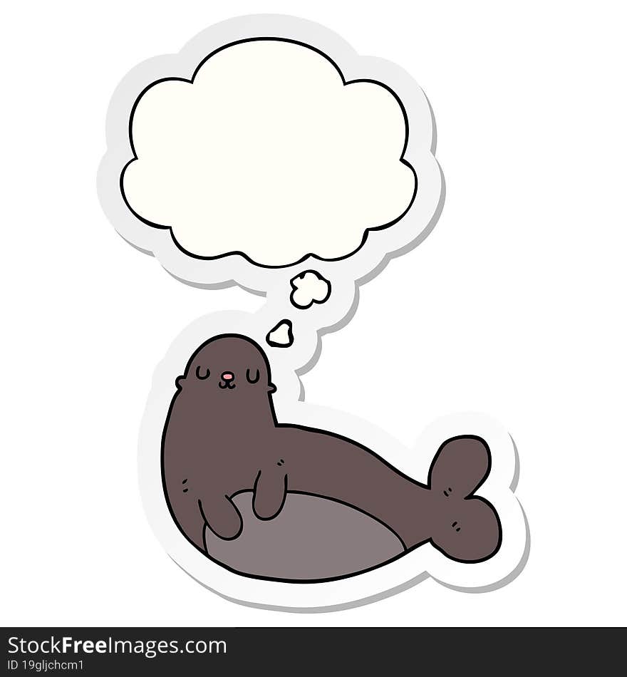 cartoon seal and thought bubble as a printed sticker