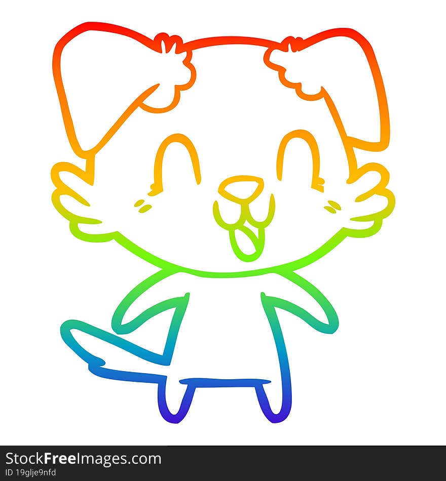 rainbow gradient line drawing of a laughing cartoon dog