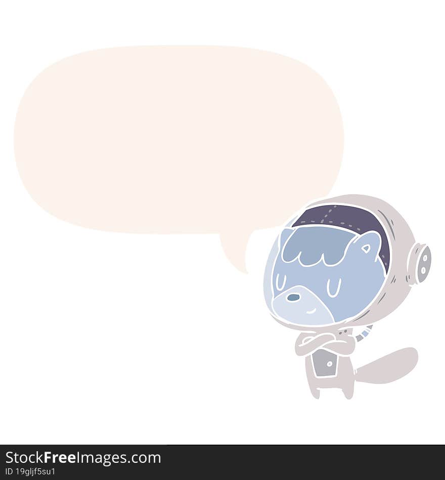 cartoon cat astronaut animals with speech bubble in retro style