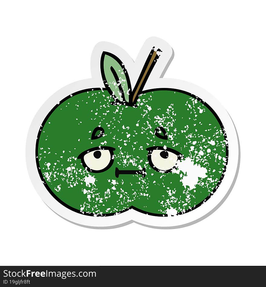 Distressed Sticker Of A Cute Cartoon Juicy Apple