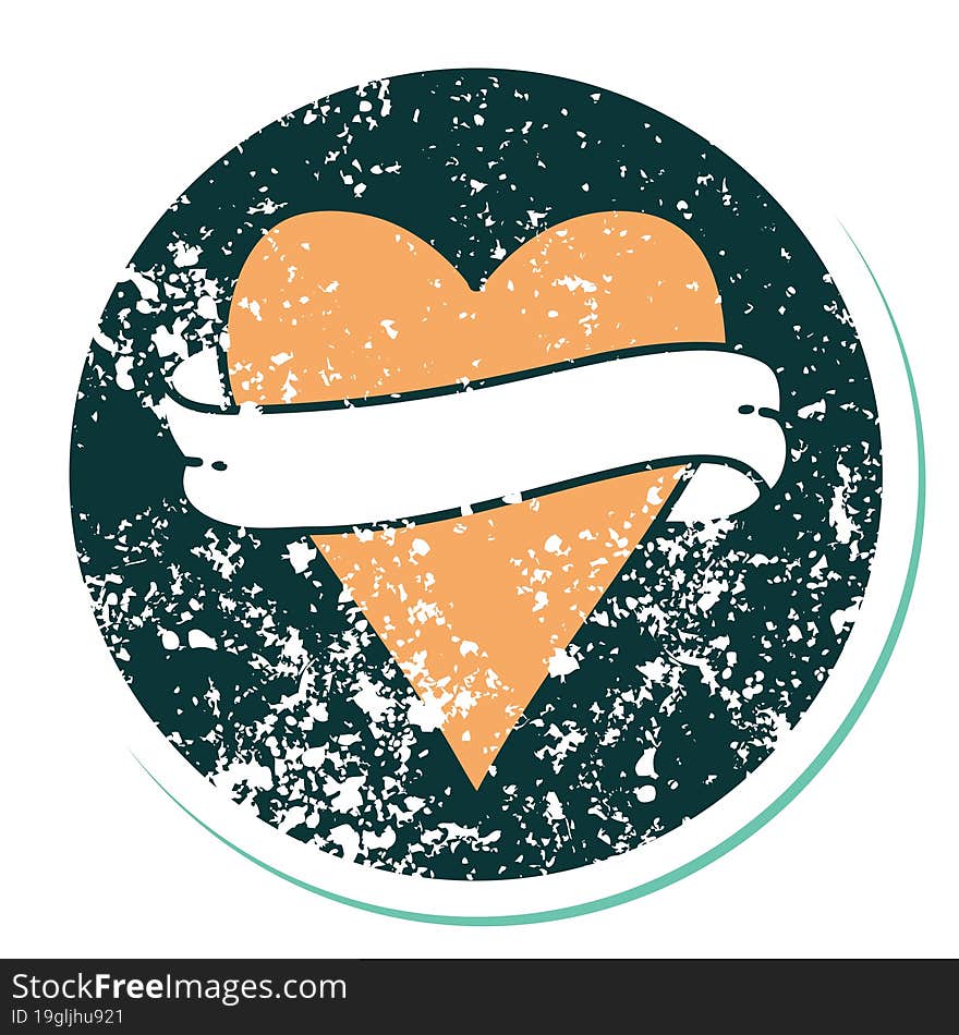 Distressed Sticker Tattoo Style Icon Of A Heart And Banner