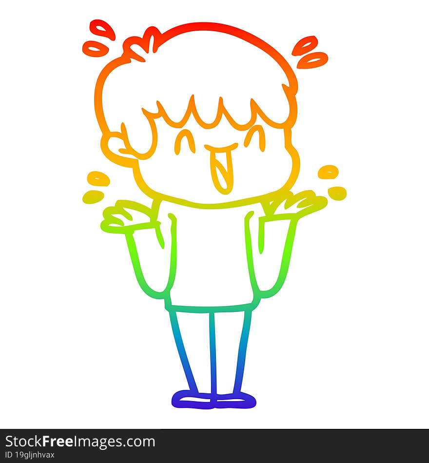 Rainbow Gradient Line Drawing Cartoon Laughing Boy