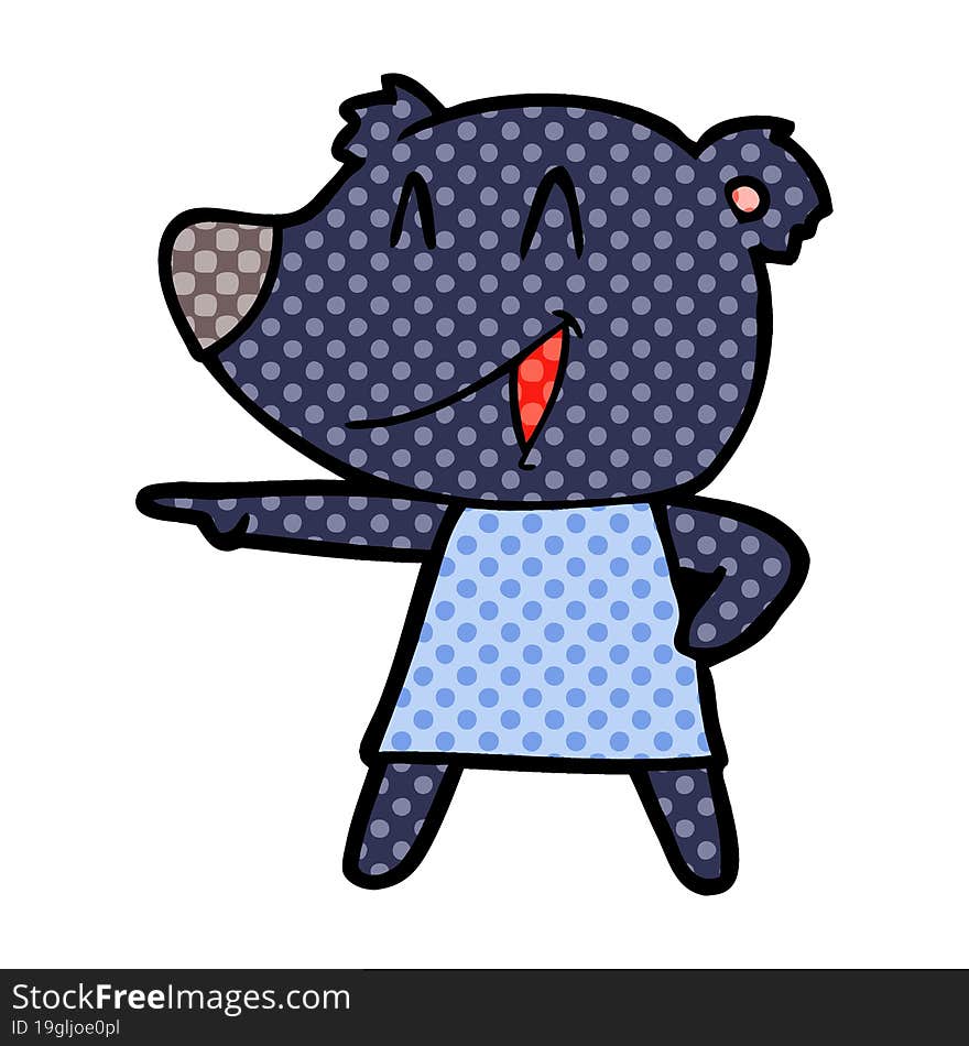 cartoon bear in dress laughing and pointing. cartoon bear in dress laughing and pointing