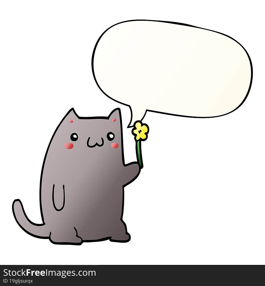 cute cartoon cat and speech bubble in smooth gradient style