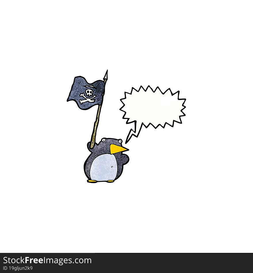 Cartoon Penguin Waving Pirate Flag