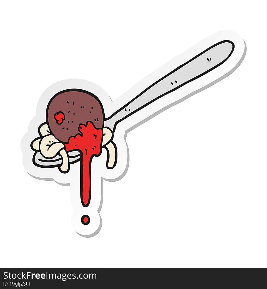 sticker of a cartoon meatball and spaghetti