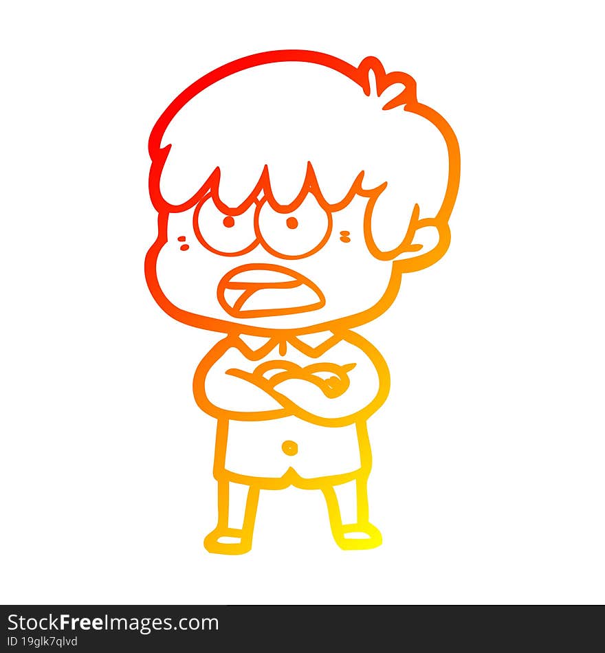 warm gradient line drawing worried cartoon boy