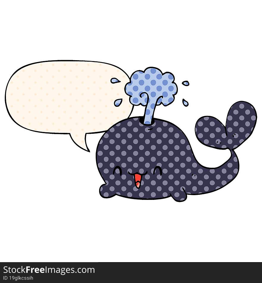 cartoon whale and speech bubble in comic book style