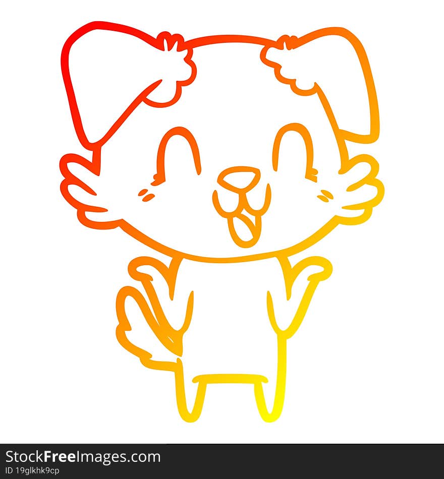 warm gradient line drawing of a laughing cartoon dog shrugging shoulders