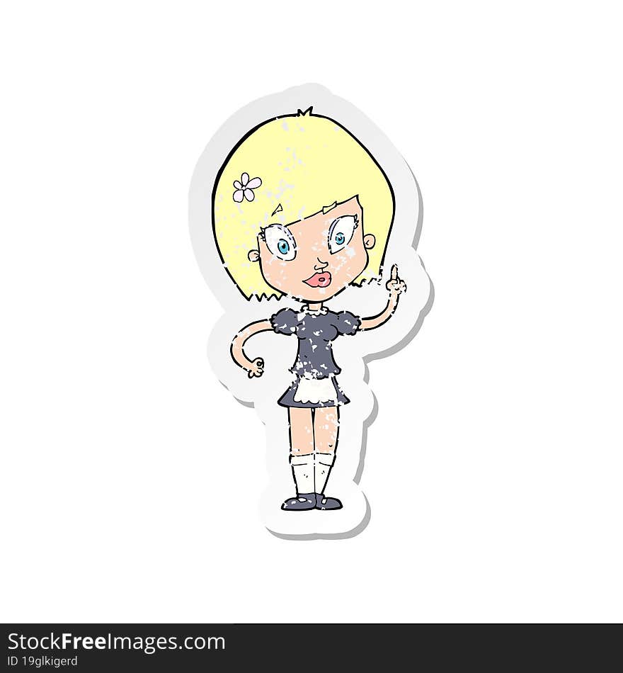 Retro Distressed Sticker Of A Cartoon Pretty Maid