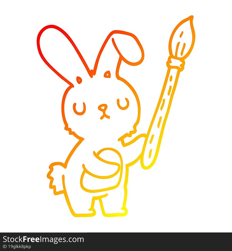 warm gradient line drawing of a cartoon rabbit with paint brush