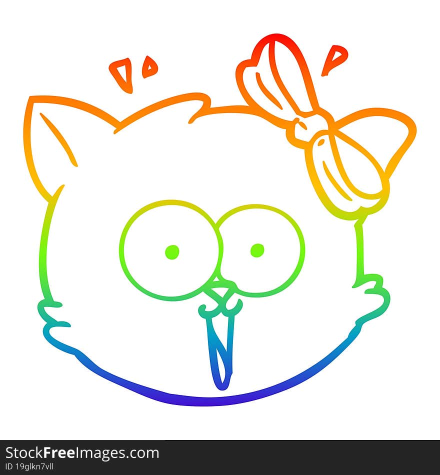 rainbow gradient line drawing cartoon surprised cat face