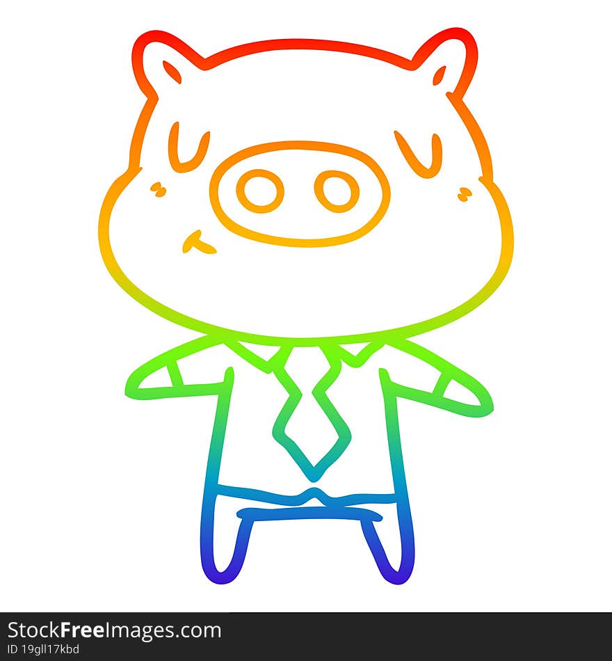 rainbow gradient line drawing cartoon content pig in shirt and tie