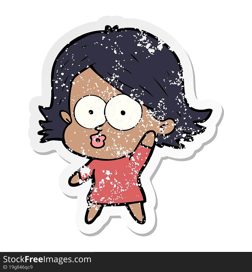 distressed sticker of a cartoon girl pouting