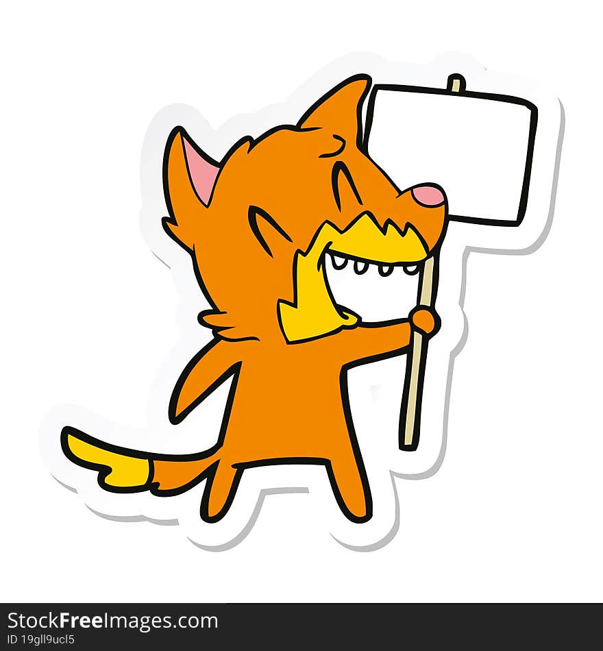 Sticker Of A Laughing Fox Cartoon