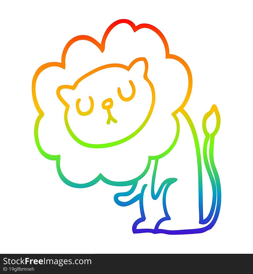 rainbow gradient line drawing cute cartoon lion