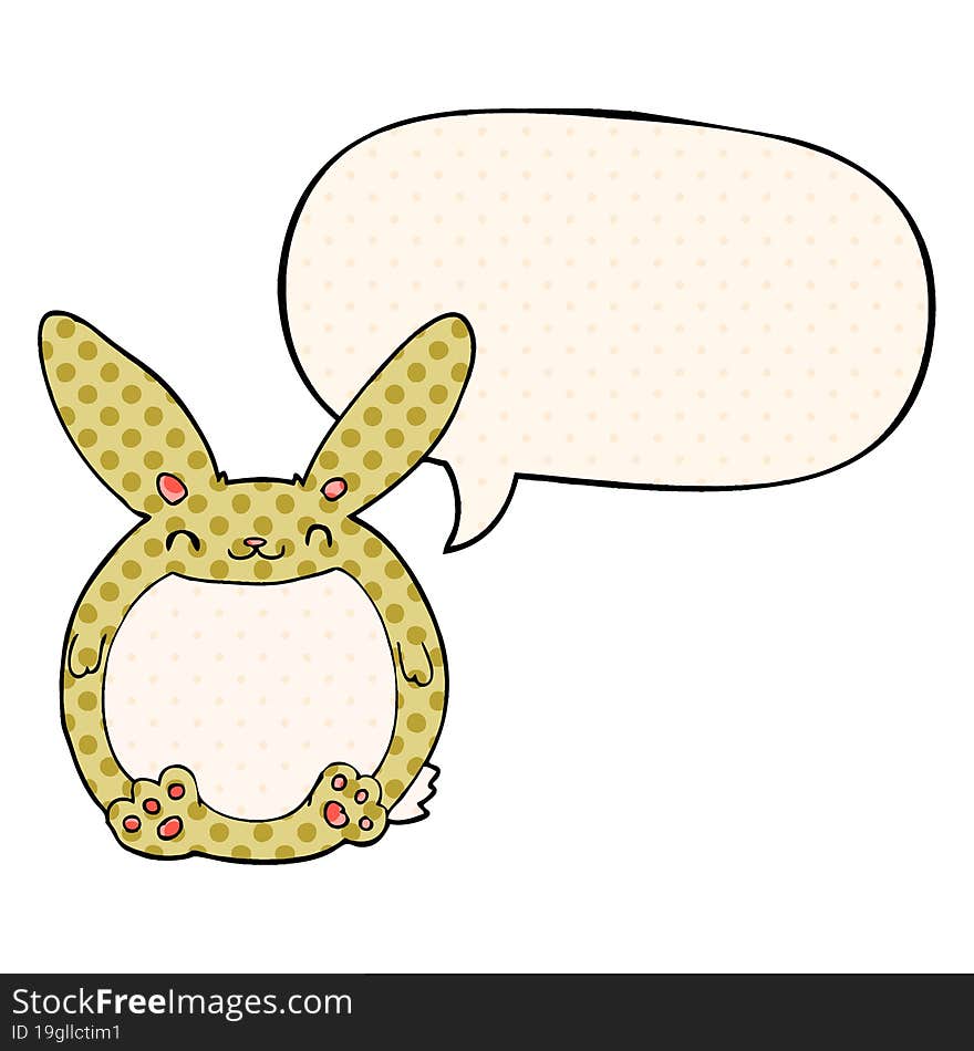 Cartoon Rabbit And Speech Bubble In Comic Book Style