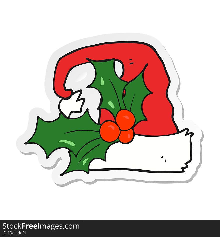 sticker of a cartoon christmas holly hat