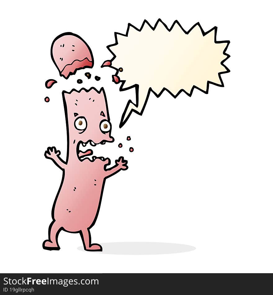 cartoon undercooked sausage with speech bubble