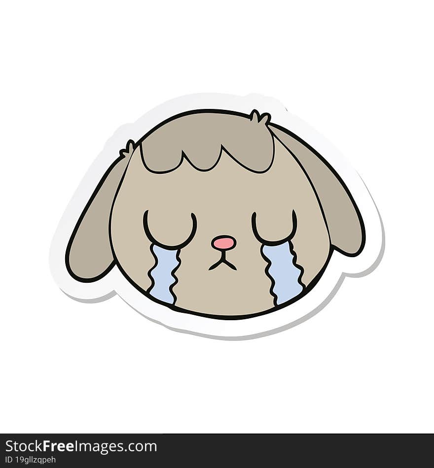 sticker of a cartoon dog face crying