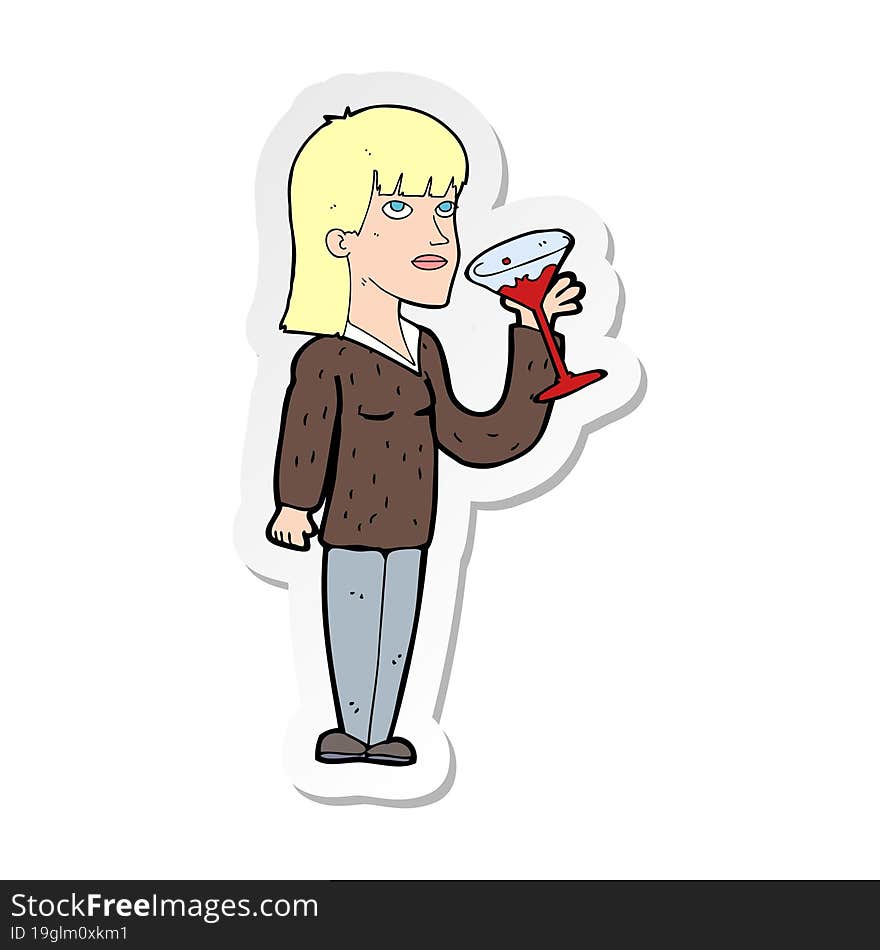 Sticker Of A Cartoon Woman Drinking Cocktail