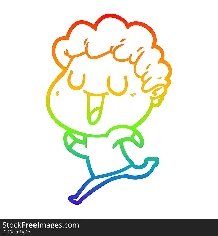 rainbow gradient line drawing laughing cartoon man running