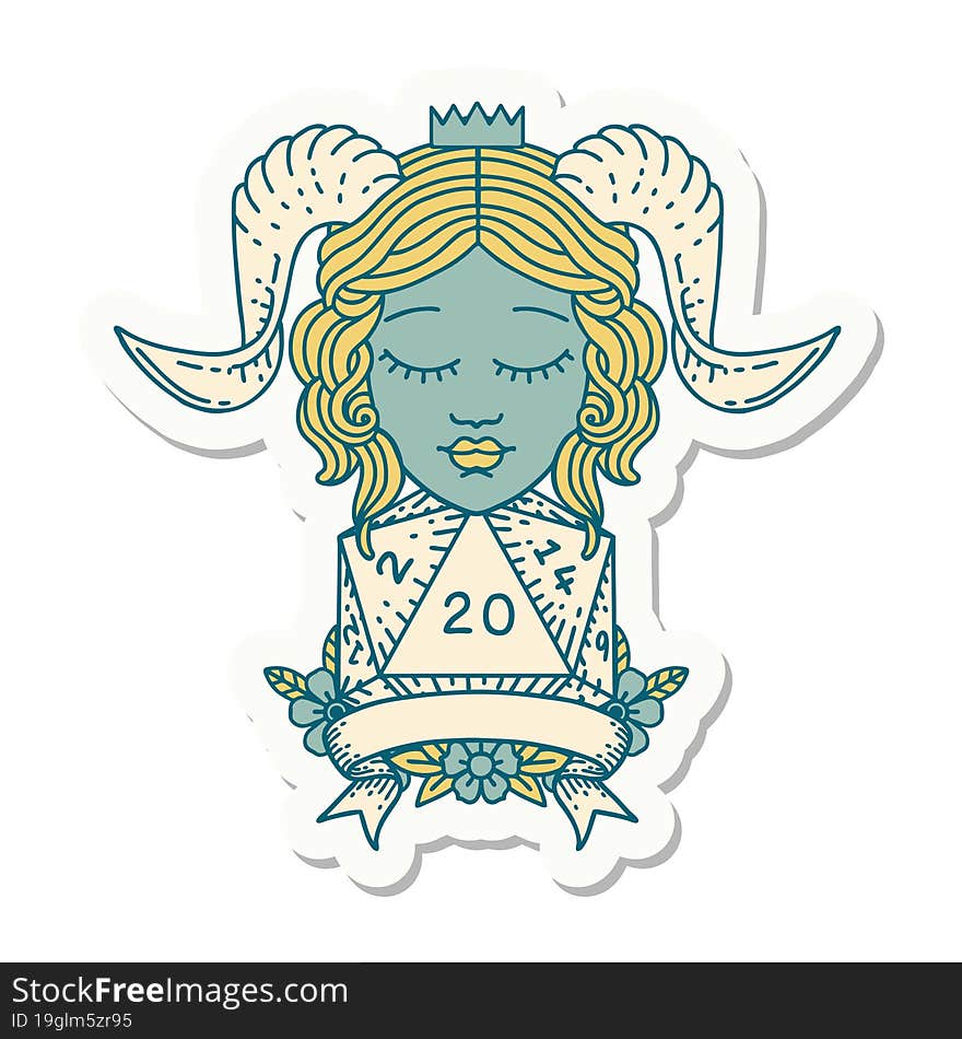 sticker of a tiefling with natural 20 D20 roll. sticker of a tiefling with natural 20 D20 roll