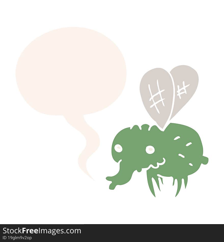 cartoon fly and speech bubble in retro style