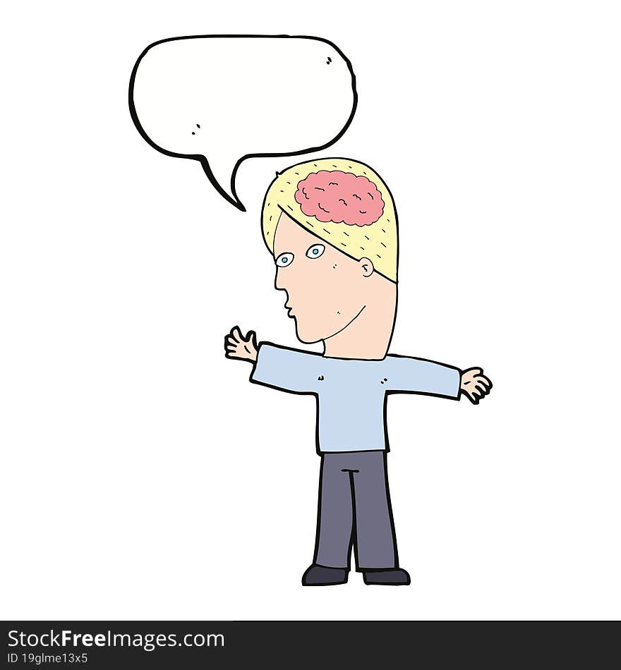 cartoon man with brain with speech bubble