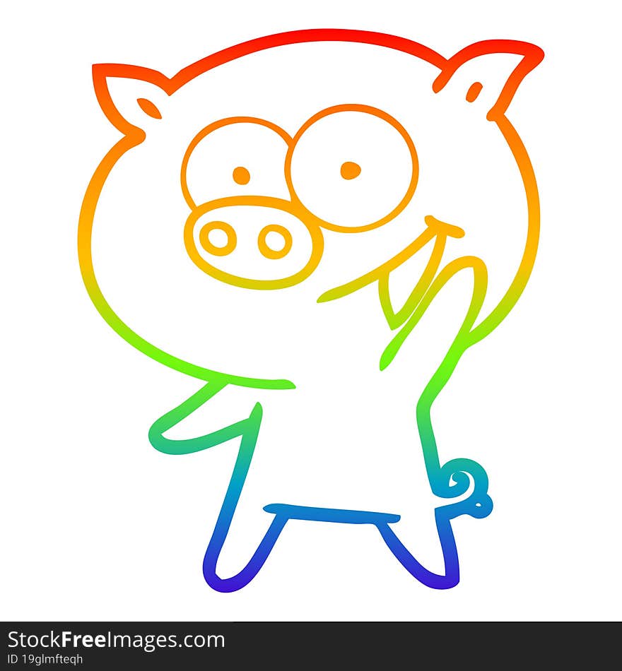 rainbow gradient line drawing of a cheerful pig cartoon