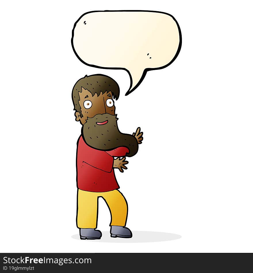 cartoon excited bearded man with speech bubble