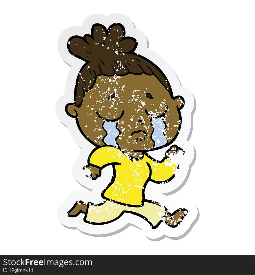 distressed sticker of a cartoon crying woman